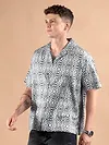 White and Black Printed Cuban Shirt