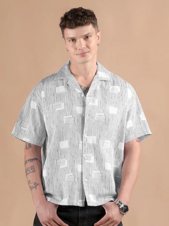 White Printed Cuban Shirt