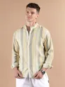 Yellow And Grey Stripe Mandarin Collar Shirt
