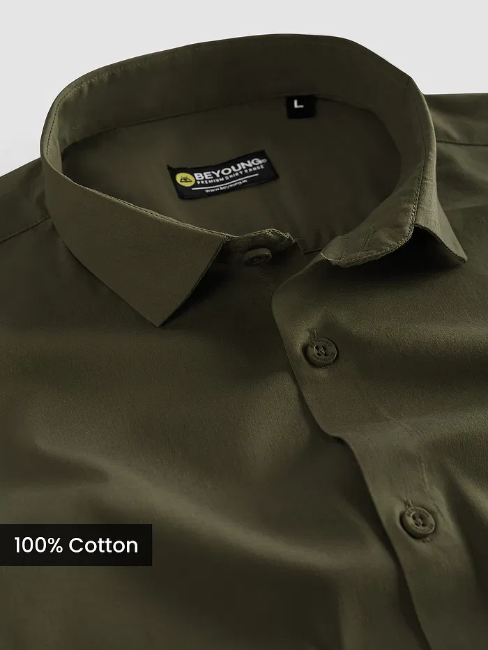 Army Green - Plain Cotton Shirts