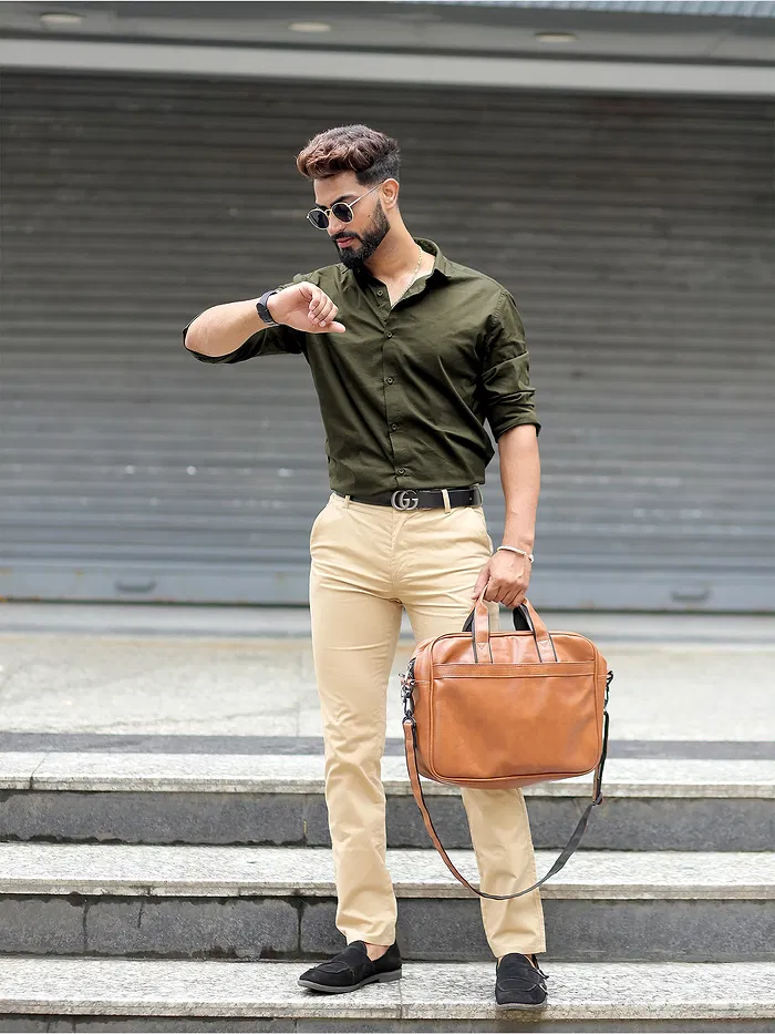 Army Green - Plain Cotton Shirts
