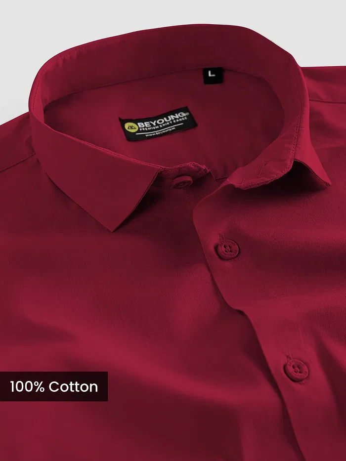 Burgundy - Plain Cotton Shirts