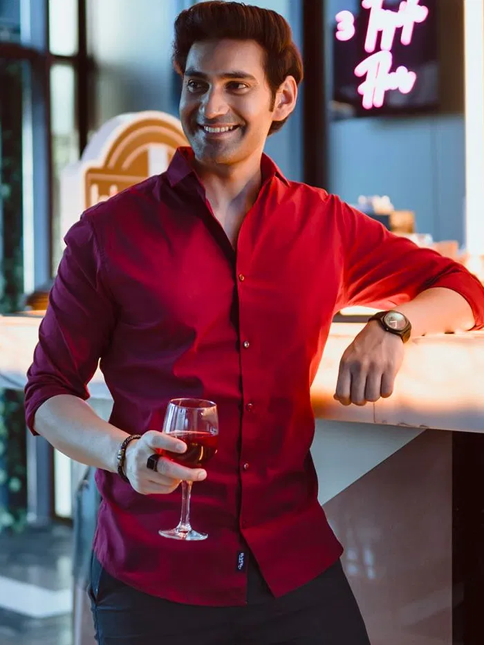 Burgundy - Plain Cotton Shirts