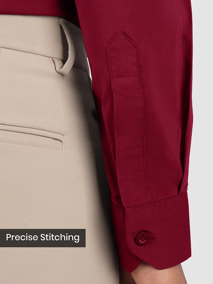 Burgundy - Plain Cotton Shirts