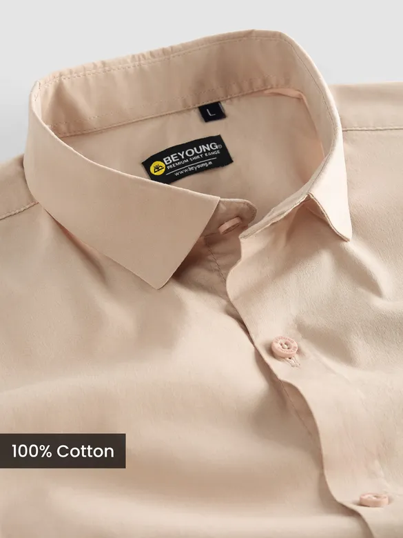 Light Beige - Plain Cotton Shirts