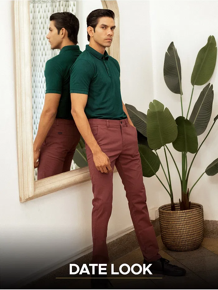 Black and Lush Green Polo T-shirt with Caramel Brown Chinos: Pack of 3