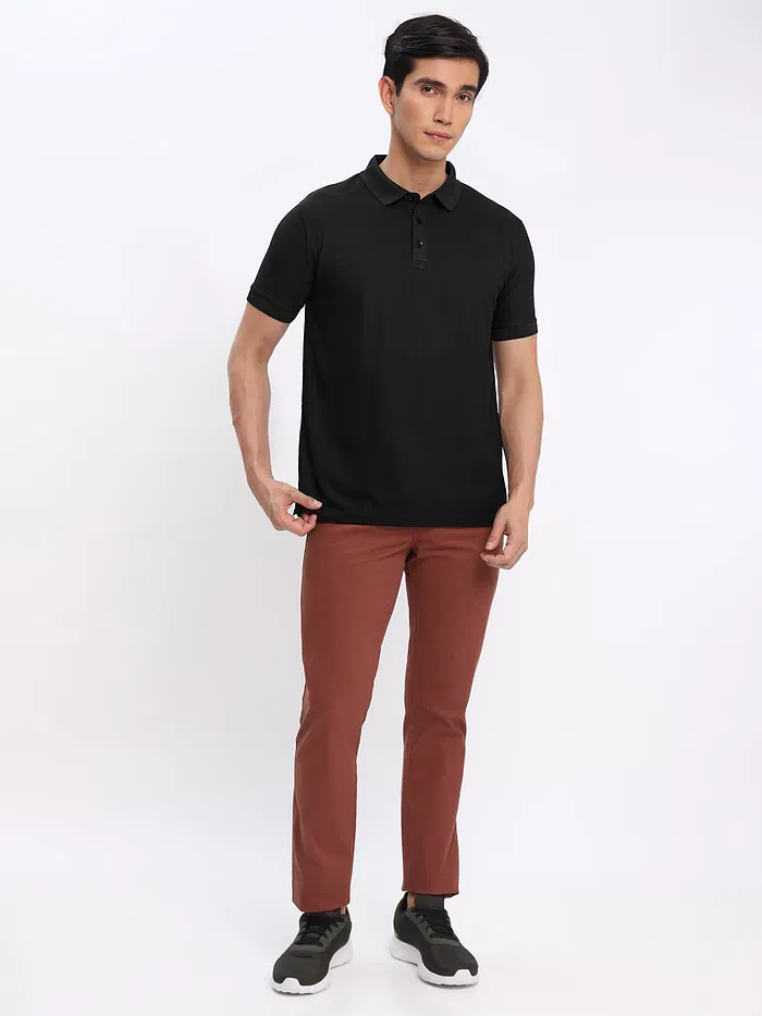 Black and Lush Green Polo T-shirt with Caramel Brown Chinos: Pack of 3