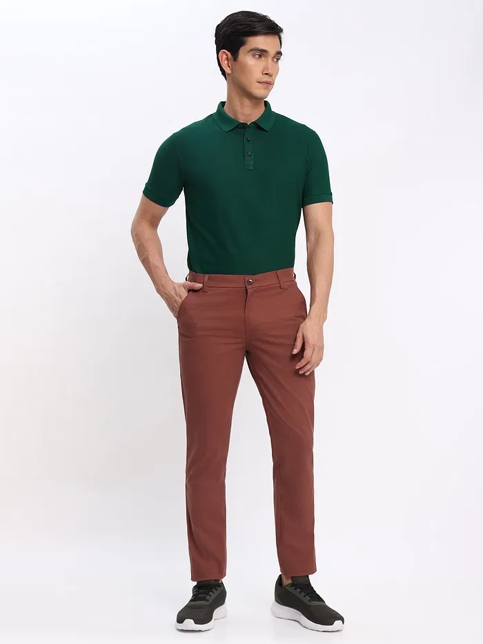 Black and Lush Green Polo T-shirt with Caramel Brown Chinos: Pack of 3
