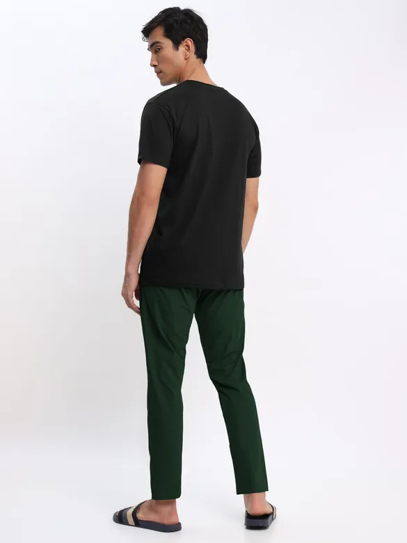 Black Plain T-shirt with Bottle Green Pyjama: Pack of 2