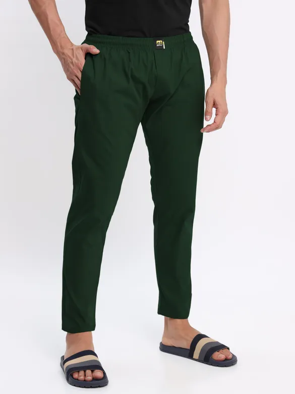 Black Plain T-shirt with Bottle Green Pyjama: Pack of 2