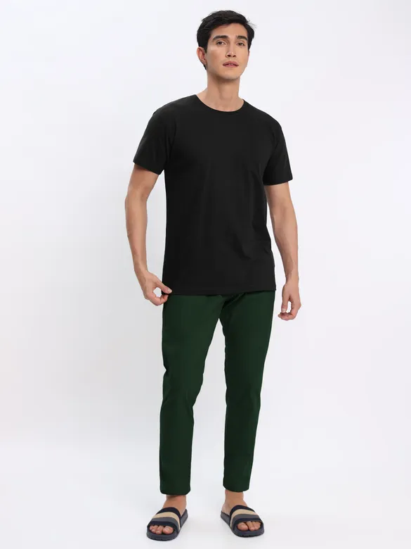 Black Plain T-shirt with Bottle Green Pyjama: Pack of 2