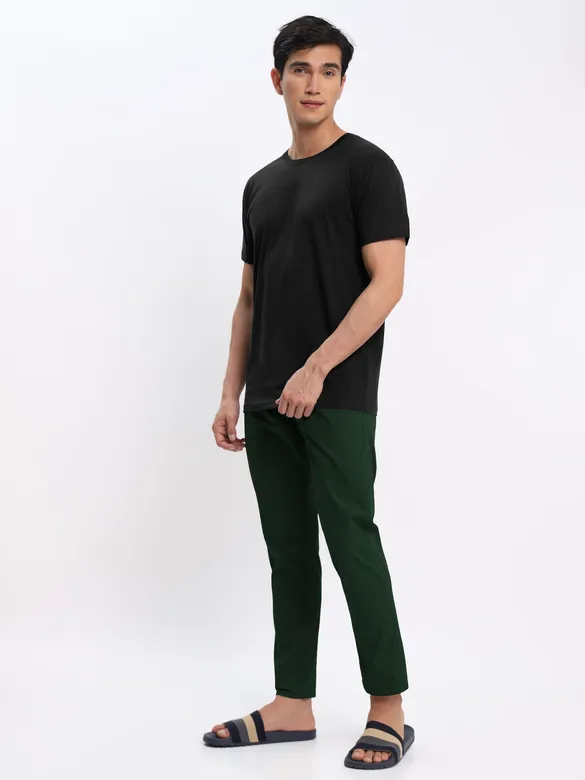 Black Plain T-shirt with Bottle Green Pyjama: Pack of 2