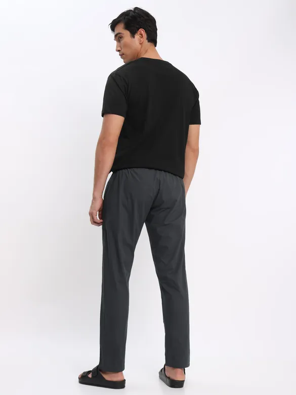 Black Plain T-shirt with Dark Grey Pyjama: Pack of 2