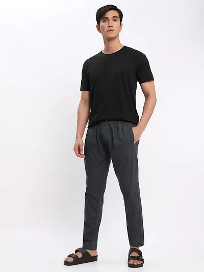 Black Plain T-shirt with Dark Grey Pyjama: Pack of 2