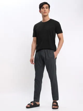 Black Plain T-shirt with Dark Grey Pyjama: Pack of 2