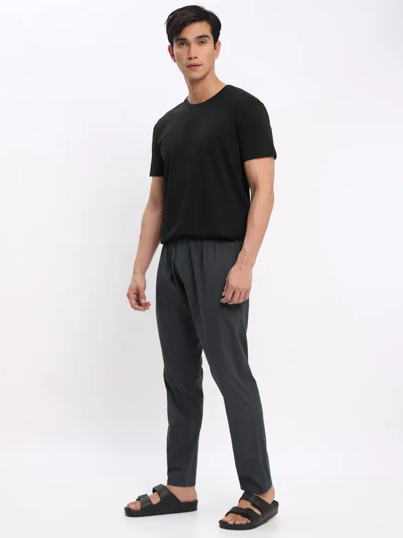 Black Plain T-shirt with Dark Grey Pyjama: Pack of 2