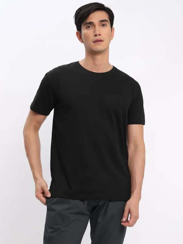 Black Plain T-shirt with Dark Grey Pyjama: Pack of 2