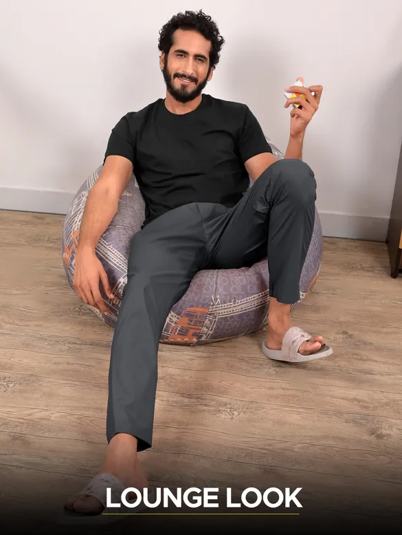 Black Plain T-shirt with Dark Grey Pyjama: Pack of 2