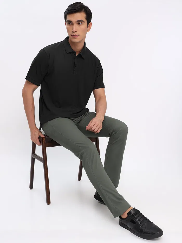 Black Polo T-shirt with Dark Grey Chinos: Pack of 2