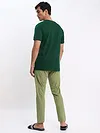 Bottle Green Plain T-shirt with Pickle Green Pyjama: Pack of 2