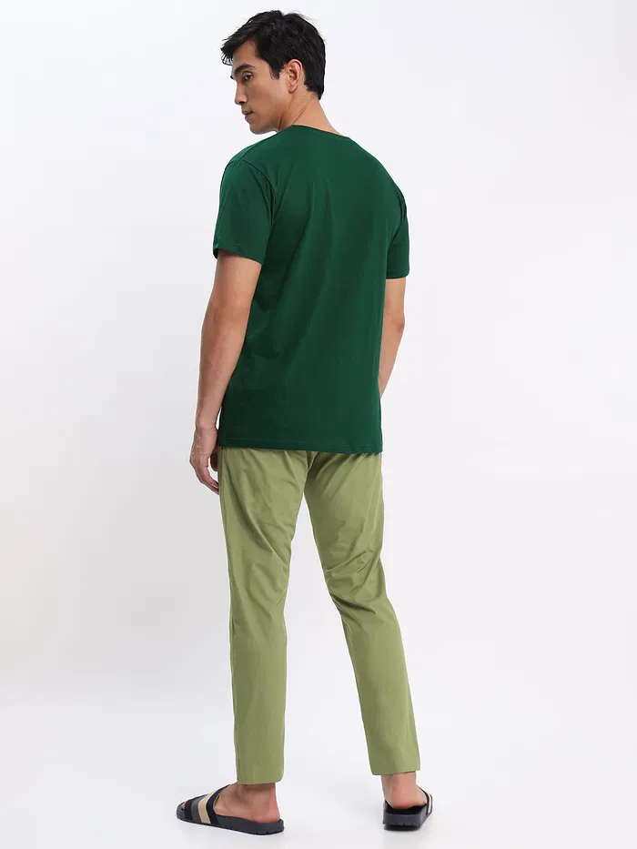 Bottle Green Plain T-shirt with Pickle Green Pyjama: Pack of 2