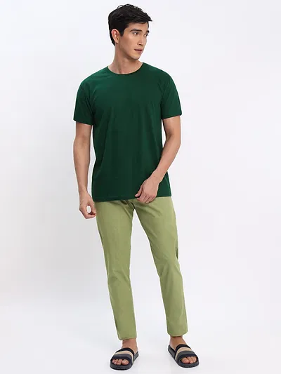 Bottle Green Plain T-shirt with Pickle Green Pyjama: Pack of 2