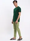 Bottle Green Plain T-shirt with Pickle Green Pyjama: Pack of 2