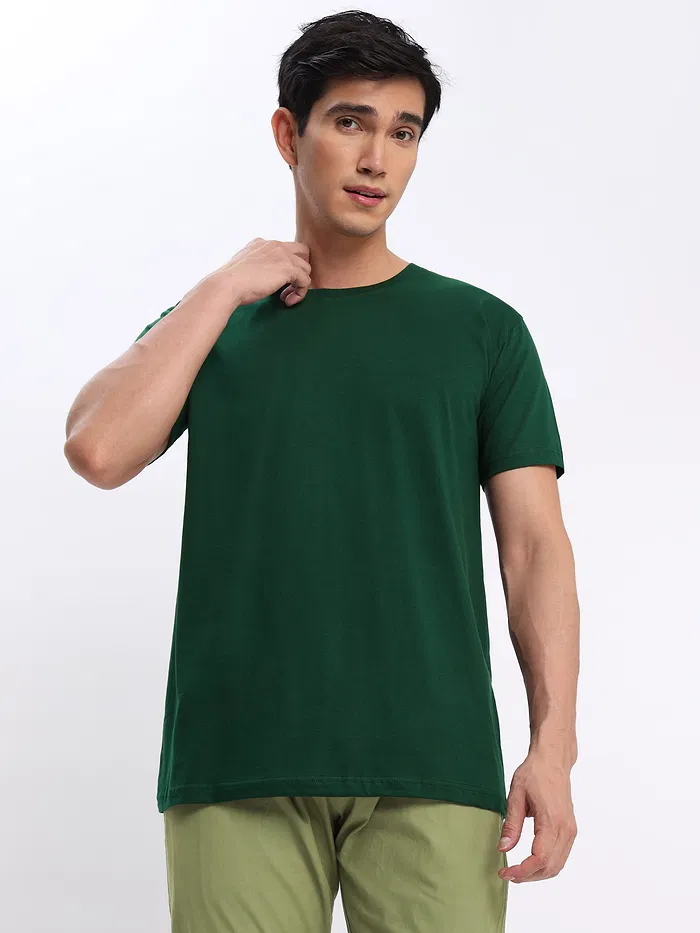 Bottle Green Plain T-shirt with Pickle Green Pyjama: Pack of 2