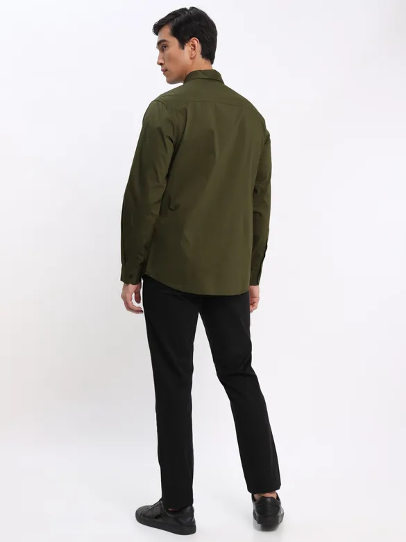Burgundy and Army Green Shirt with Black Chinos: Pack of 3