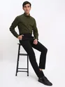 Burgundy and Army Green Shirt with Black Chinos: Pack of 3