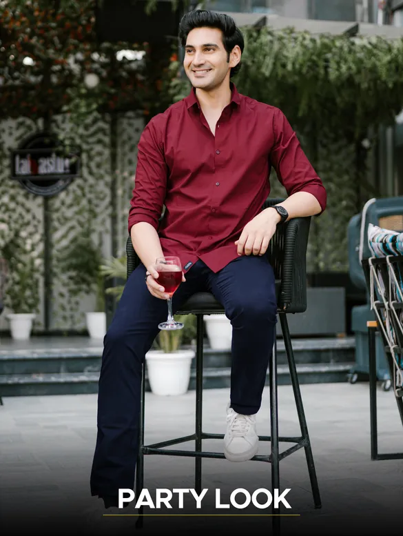 Burgundy Shirt with Midnight Blue Chinos: Pack of 2