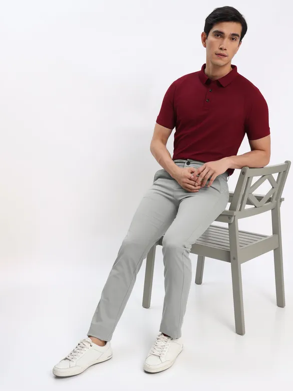 French Wine and Ice Blue Polo T-shirt with Space Grey Chinos: Pack of 3