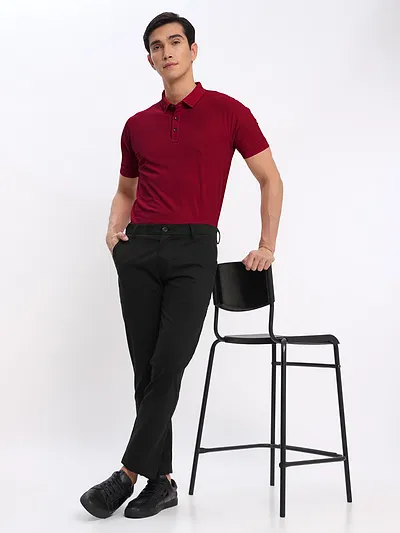 French Wine and Thunder Grey Polo T-shirt with Black Chinos: Pack of 3