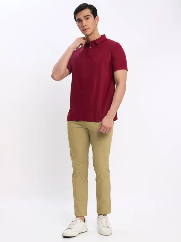 French Wine Polo T-shirt with Camel Beige Chinos: Pack of 2