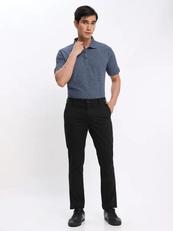 Melange Grey and Melange Blue Polo T-shirt with Black Chinos: Pack of 3