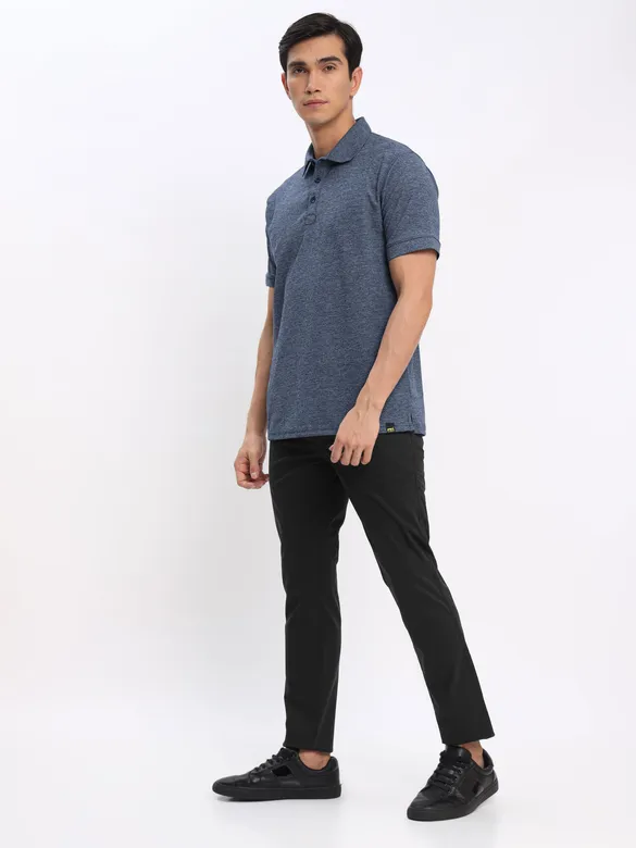 Melange Grey and Melange Blue Polo T-shirt with Black Chinos: Pack of 3