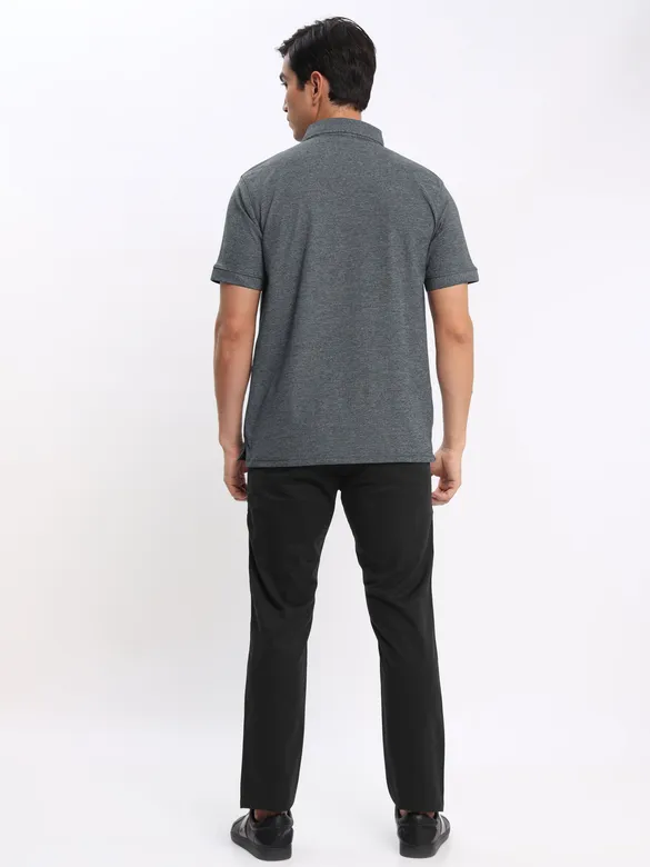 Melange Grey and Melange Blue Polo T-shirt with Black Chinos: Pack of 3