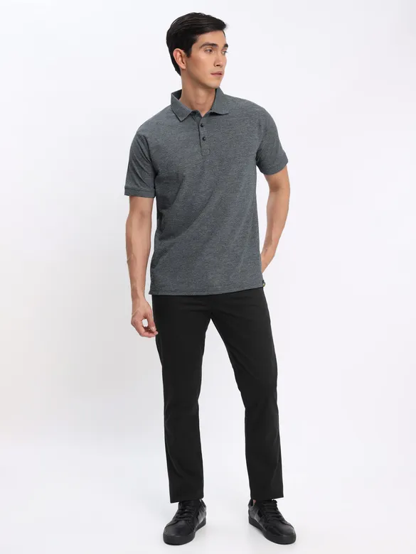 Melange Grey and Melange Blue Polo T-shirt with Black Chinos: Pack of 3