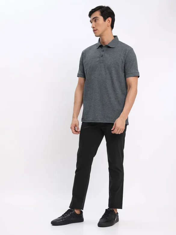Melange Grey and Melange Blue Polo T-shirt with Black Chinos: Pack of 3