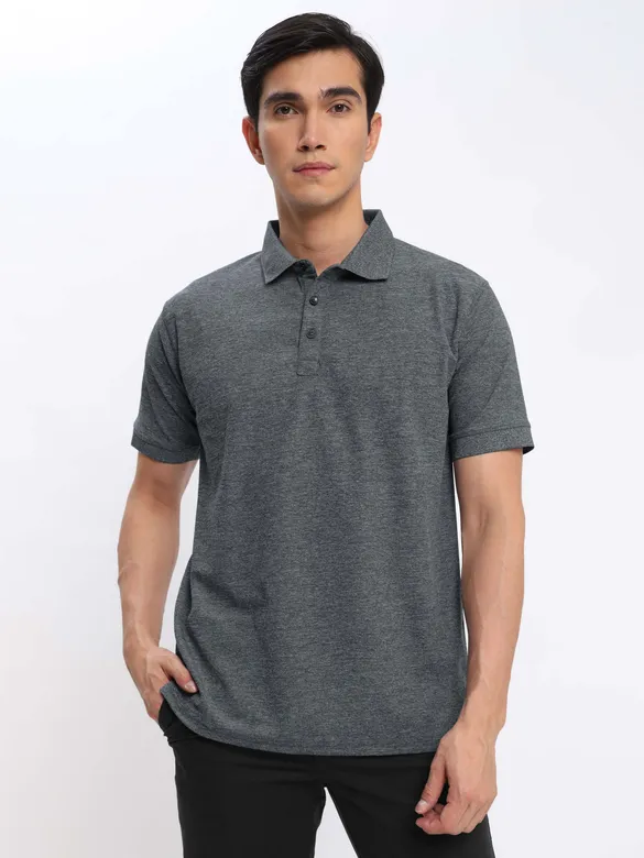 Melange Grey and Melange Blue Polo T-shirt with Black Chinos: Pack of 3