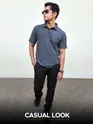 Melange Grey and Melange Blue Polo T-shirt with Black Chinos: Pack of 3