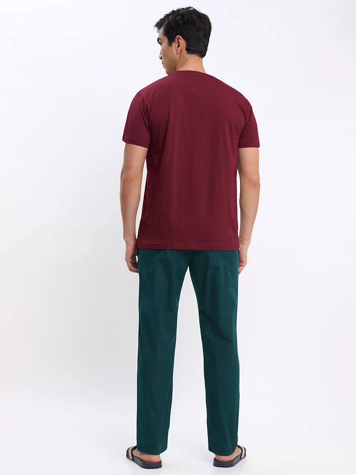 Mustard and Burgundy Plain T-shirt with Ocean Green Pyjama: Pack of 3