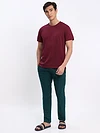 Mustard and Burgundy Plain T-shirt with Ocean Green Pyjama: Pack of 3