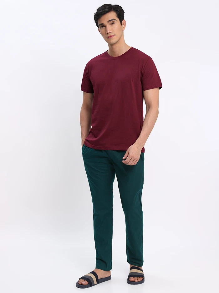 Mustard and Burgundy Plain T-shirt with Ocean Green Pyjama: Pack of 3