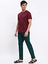 Mustard and Burgundy Plain T-shirt with Ocean Green Pyjama: Pack of 3