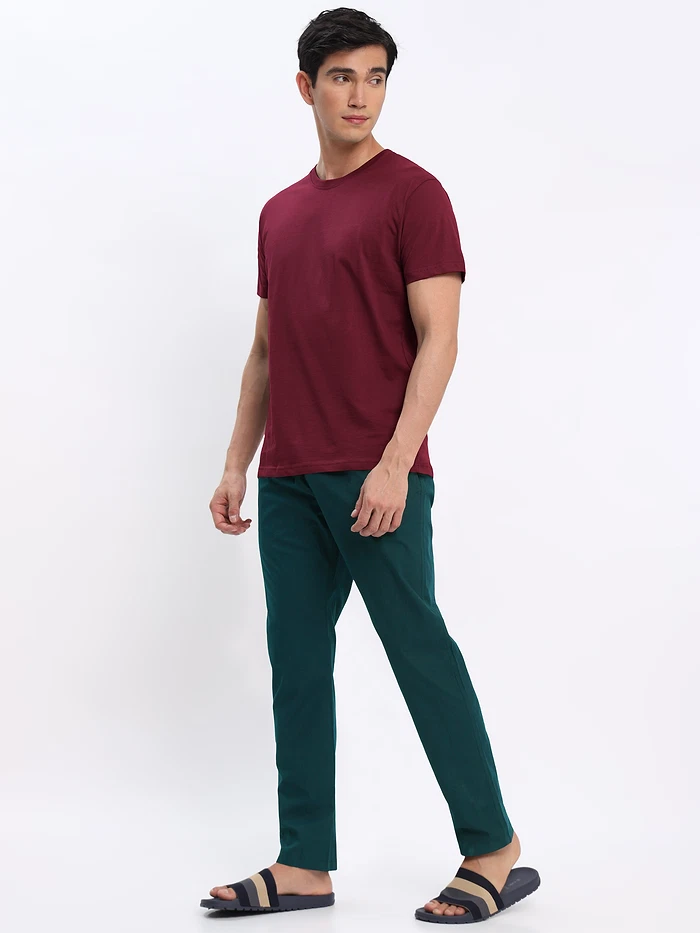 Mustard and Burgundy Plain T-shirt with Ocean Green Pyjama: Pack of 3