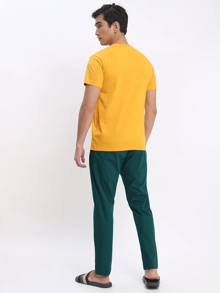Mustard and Burgundy Plain T-shirt with Ocean Green Pyjama: Pack of 3