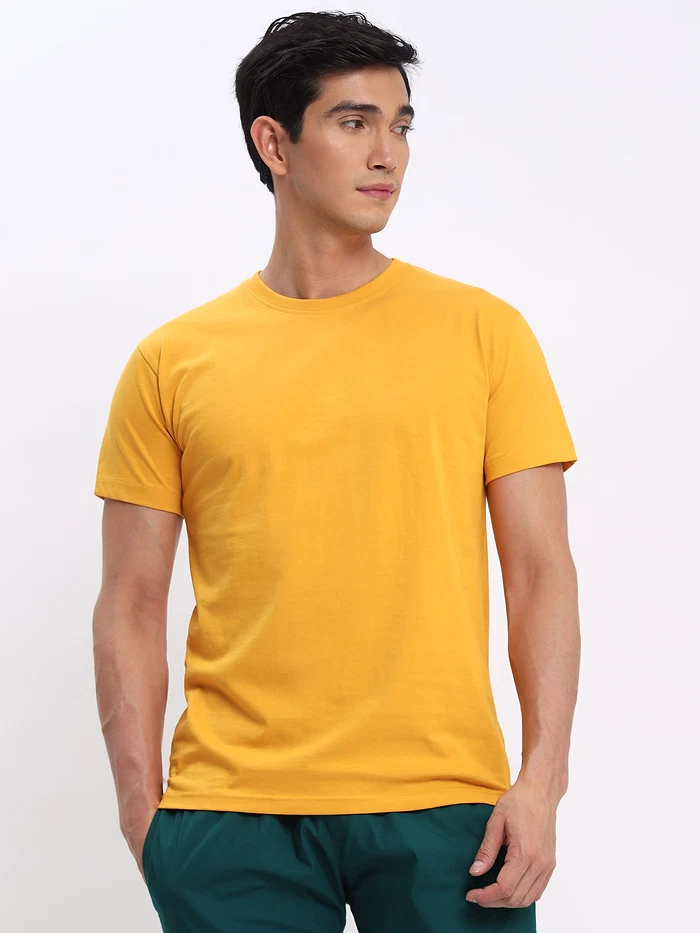 Mustard and Burgundy Plain T-shirt with Ocean Green Pyjama: Pack of 3