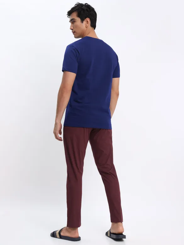 Navy Blue Plain T-shirt with Maroon Pyjama: Pack of 2