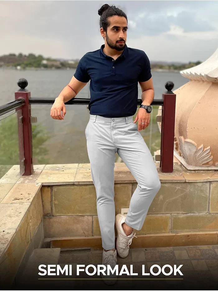 Rose Pink Polo T-shirt with Slivery White Chinos: Pack of 2